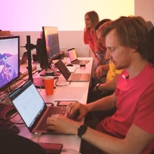 Mobile software developers during hackathon
